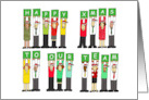 Happy Xmas to Our Team Group of Cartoon People Wearing Santa Hats card