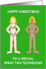 Happy Christmas Spray Tan Technician Festive Cartoon Ladies card