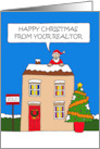 Happy Christmas from Your Realtor Cartoon House with Santa card