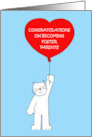 Congratulations on Becoming Foster Parents Cartoon Cat and Balloon card