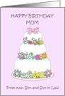 Happy Birthday Mom from Son and Son in Law Stylish Cake card