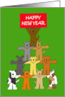 Happy New Year Cute Cartoon Dogs Holding Up a Banner card