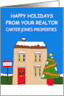 Happy Holidays from Realtor Cartoon Festive House with Sold Sign card