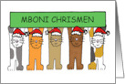 Egyptian Happy Christmas Mboni Chrismen Cartoon Cats in Santa Hats card