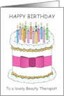 Happy Birthday Beauty Therapist Pretty Cartoon Cake with Candles card