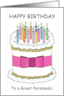Happy Birthday Paramedic Cartoon Cake and Lit Candles card