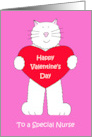 Happy Valentine’s Day for Nurse Cartoon Cat Holding a Giant Heart card