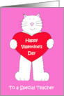 Happy Valentine’s Day for Teacher Cartoon Cat Holding a Red Heart card