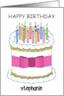 Happy Birthday Cartoon Cake and Candles to Personalise Any Name card