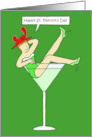 Happy St. Patrick’s Day to Red Hat Friend Fun Lady in Cocktail Glass card