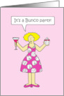 Bunco Party Invitation Cartoon Lady in Dice Pattern Dress card