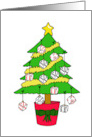 Happy Christmas Bunco Buddy Cartoon Tree Decorated with Dice card