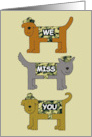 Military Missing You Cartoon Dogs in Camouflage Coats and Hats card