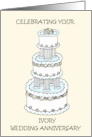 Ivory Wedding Anniversary 14 Years Stylish Cake Illustration card