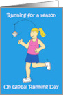 Global Running Day June Cartoon Lady Running for Cake Humor card