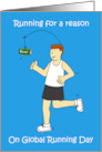 Global Running Day June Cartoon Man Running for Beer card