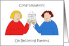 Congratulations to Lesbian New Parents Cartoon Couple Celebrating card