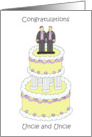 Gay Uncle Wedding Congratulations Two Grooms Standing on a Cake card