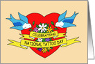 National Tattoo Day July 17th Bluebirds and Flowers, Blank Inside. card
