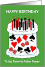 Happy Birthday Poker Player Cake With Candles and Suits Symbols card