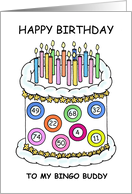 Happy BIrthday Bingo Buddy Cartoon Cake and Candles card