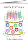 Happy Birthday Bingo Buddy Cartoon Cake and Candles card