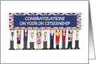 UK Citizenship Congratulations Cartoon People and Union Jack Banner card