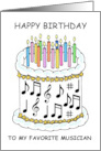 Happy Birthday to Musician Cartoon Cake with Musical Notes card