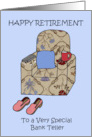 Happy Retirement to Bank Teller Cartoon Armchair and Slippers card