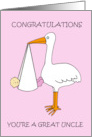 Great Uncle to Baby Girl Congratulations Cartoon Stork card