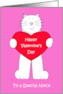 Happy Valentine’s Day Niece Fun Cartoon Cat Holding Up a Red Heart card