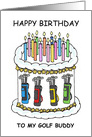 Happy Birthday Golf Themed Cartoon Cake and Candles. card