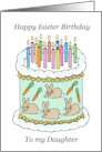 Happy Easter Daughter Cartoon Cake Candles and Bunnies card