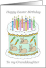 Happy Easter Granddaughter Cartoon Cake and Candles card