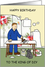 Happy Birthday, DIY Cartoon, Man Wallpapering Badly. card