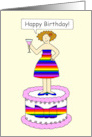 Happy Birthday to Lesbian Wife Cartoon Lady in Rainbow Dress card