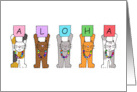 Aloha Hawaiian Hello Cartoon Cats & Flower Garlands Blank Inside card