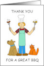 .Thank You for a Great BBQ Cartoon Lady with BBQ and Pets card