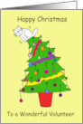 Happy Christmas to Volunteer Cartoon Cat up a Xmas Tree Humor card