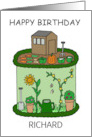 Happy Birthday Cartoon Gardeners Cake to Personalize Any Name card