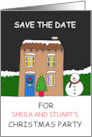 Save the Date Christmas Party Invitation Cartoon Festive House card