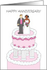 Happy Anniversary Interracial Couple Cartoon Cake Bride and Groom card