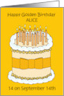 Golden Birthday 14 on the 14th to Personalize With Any Name Cake card