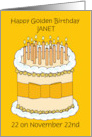 Golden Birthday 22 on the 22nd to Personalize Any Name Cartoon Cake card