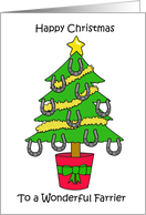 Happy Christmas to Farrier Cartoon Tree with Horseshoes Decorations card