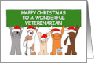 Happy Christmas to Veterinarian Cartoon Pets Wearing Santa Hats card