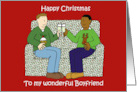 Happy Christmas to Boyfriend Interracial Male Couple Cartoon card