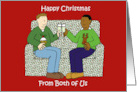 Happy Christmas from Both of Us Interracial Male Couple Cartoon card