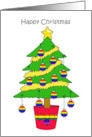 Happy Christmas Cartoon Tree with Gay Flag Rainbow Baubles card