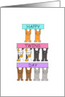 Happy Twins Day December 18th Cartoon Cats Holding Banners card